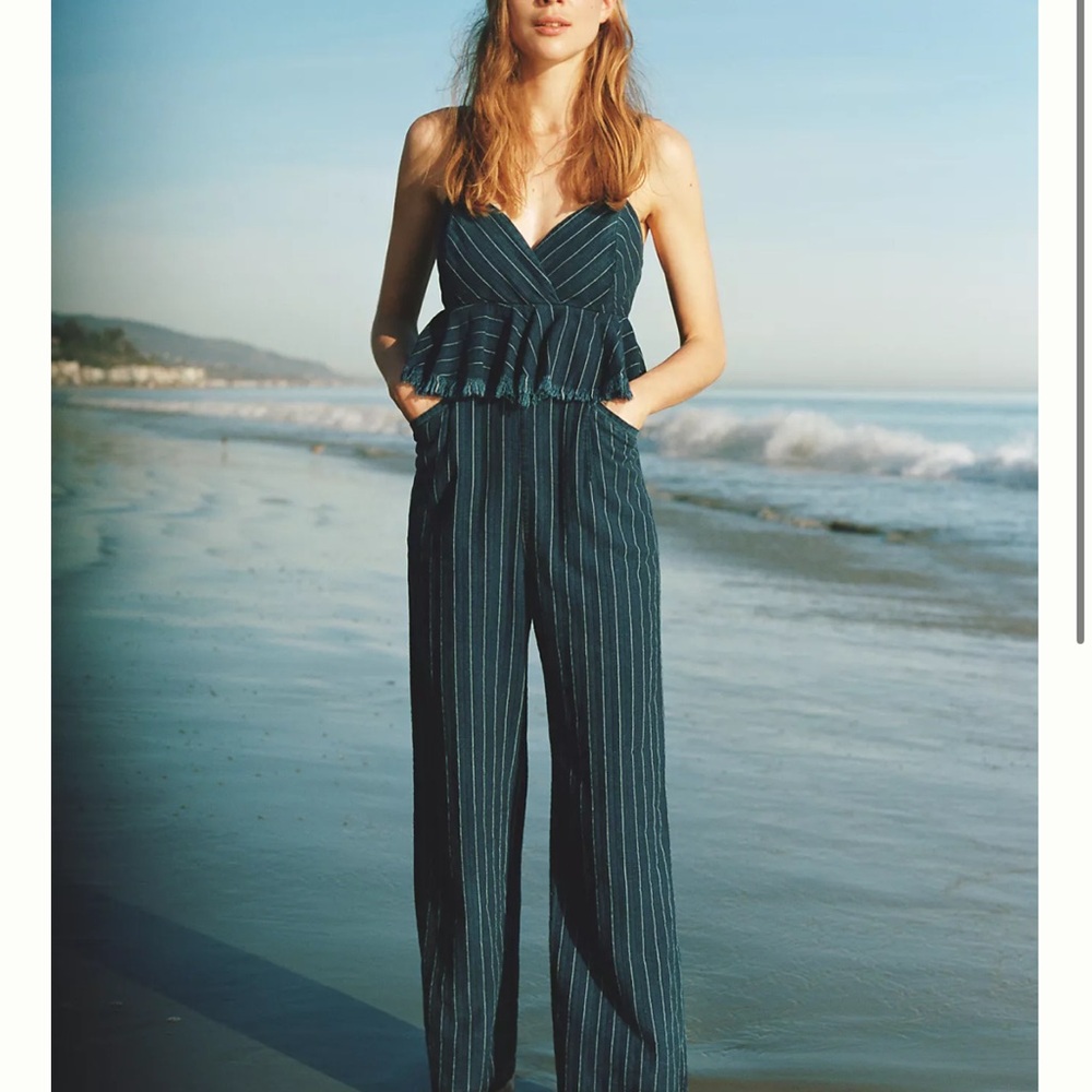 Anthropologie Teal Striped Jumpsuit